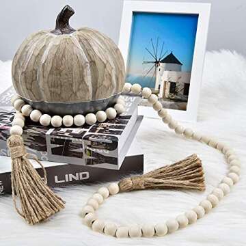 Farmhouse Beads 58" Wooden Garland with Jute Tassels