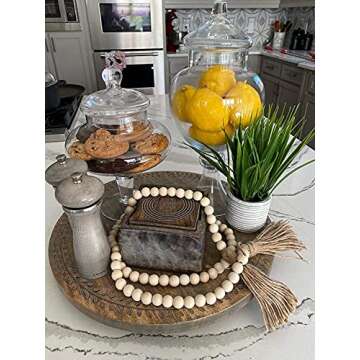 Farmhouse Beads 58" Wooden Garland with Jute Tassels