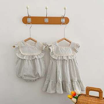 Ashmyova Toddler Girls Linen Summer Casual Dress Kids Vintage Ruffles Stripe Baby Rompers Dresses