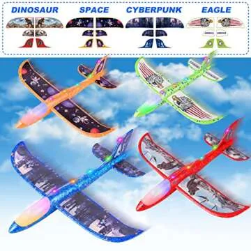 Fuwidvia 4 Pack Airplane Launcher Toys, 2 Flight Modes LED Foam Plane Toy for Boys, Outdoor Flying Toys Birthday Gifts for Boys Girl 4 5 6 7 8 9 10 11 12 Year Old