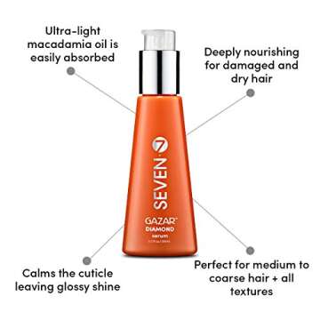 SEVEN Gazar Diamond Hair Serum for Frizzy and Damaged Hair Care, Anti Frizz, Smoothing, Shine Booster with Coconut & Macadamia Oil, Adds Heat Protection, Made in USA, 3.2oz