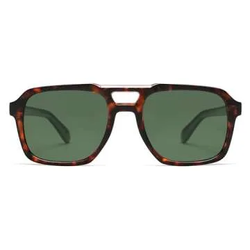 SOJOS Retro Aviator Polarized Sunglasses For Women Men Womens Oversized Thick Square Vintage 70s Sun Glasses SJ2330,Red Tortoise Green