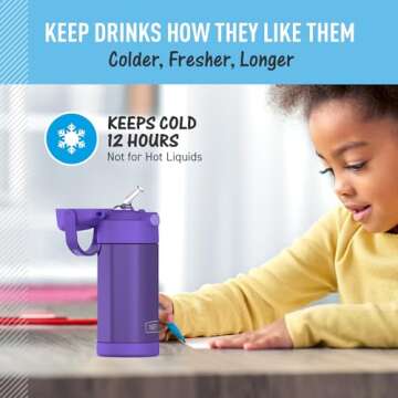 THERMOS FUNTAINER Water Bottle with Straw - 12 Ounce - Kids Stainless Steel Vacuum Insulated Water Bottle with Lid, Violet