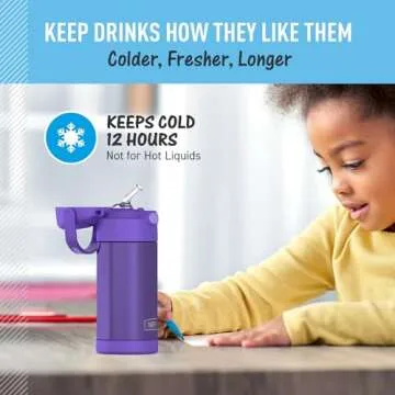 THERMOS FUNTAINER Water Bottle with Straw - 12 Ounce - Kids Stainless Steel Vacuum Insulated Water Bottle with Lid, Violet