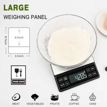NEXT-SHINE Food Kitchen Scale Rechargeable, 5kg/11lb Digital Large Scale with LCD Backlit Display and Protective Tray, Accuracy 0.1g for Baking Cooking Meal Prep, 304 Stainless Steel Weighing Platform
