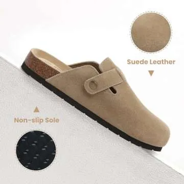 Xiakolaka Women's Suede Clogs Adjustable Buckle Slip on Footbed Home Clog Slippers Khaki Size 7