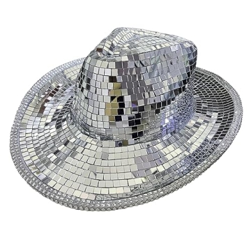 MACADAM Disco Ball Cowboy Hat, Sequin Cowboy Hat, Cowgirl Cap, Silver Sparkly Mirror Disco Cowboy Ha...