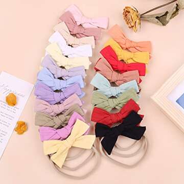 20pcs Baby Girls Cotton Hair Bows Headbands Nylon Hair Bands Elastic Hair Accessories for Newborn Kids Infants Toddlers