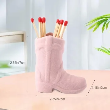 Cowboy Boot Match Holder, Ceramic Match Box for All Matches, Match Jar for Bathroom, Kitchen, Cute Matchstick Holder for Home Decor (Matches NOT Included) (Pink)