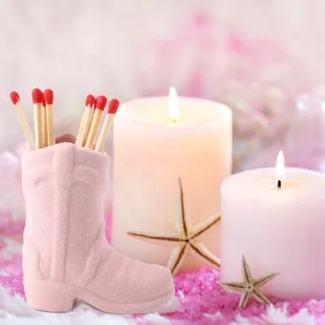 Cowboy Boot Match Holder, Ceramic Match Box for All Matches, Match Jar for Bathroom, Kitchen, Cute Matchstick Holder for Home Decor (Matches NOT Included) (Pink)