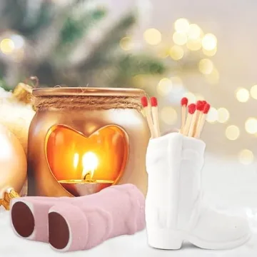 Cowboy Boot Match Holder, Ceramic Match Box for All Matches, Match Jar for Bathroom, Kitchen, Cute Matchstick Holder for Home Decor (Matches NOT Included) (Pink)