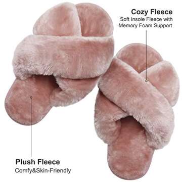 Slipper Shoes for Women Cross Open Toe Fuzzy Fluffy House Slip On Breathable House Indoor Slippers Pink 8-9