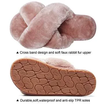 Slipper Shoes for Women Cross Open Toe Fuzzy Fluffy House Slip On Breathable House Indoor Slippers Pink 8-9