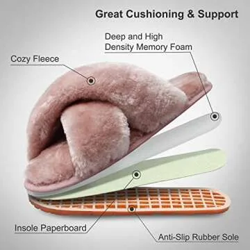 Slipper Shoes for Women Cross Open Toe Fuzzy Fluffy House Slip On Breathable House Indoor Slippers Pink 8-9