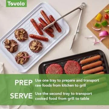 Tovolo Prep & Serve BBQ Trays Set of 2 (Large - Black/White) - Serving Trays for Kitchen, Grill, Meal Prep, Smoker, Griddle, Barbeque, & More/BPA-Free & Dishwasher-Safe