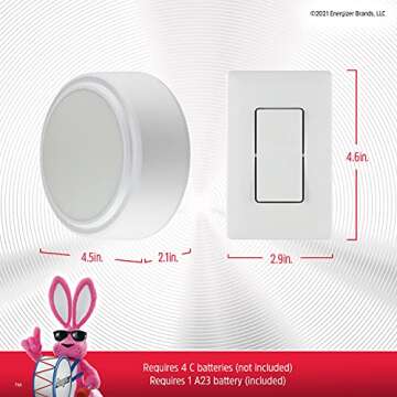 Energizer LED Ceiling Light Fixture, Battery Operated, Wireless Wall Switch Remote, 200 Lumens, Ceiling Light No Electricity, Perfect for Closets, Laundry Room, Garage, and More, 47485-T2