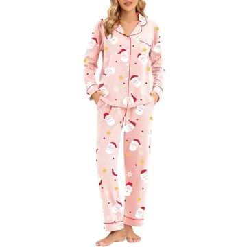 LUBOT Christmas Pajamas 100% Cotton Women's Pajamas Set: Soft 2PC PJ Set for Cozy Holiday Nights