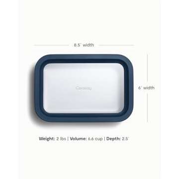 Caraway Glass Food Storage - 6.6 Cup Glass Container - Ceramic Coated Food Container - Non Toxic, Non Stick Lunch Box Container with Glass Lids. Dishwasher, Oven, & Microwave Safe - Navy
