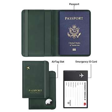 Stouchi Passport Holder with Airtag Slot, Slim Leather Passport Wallet for Travel