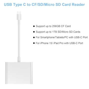 TIANSONG USB C SD Card Reader for iPhone 15/Mac/iPad, 3-Slot USB Type C to CF/SD/TF Card Adapter Supports Compact Flash/Micro SD Card Compatible with MacBook Pro/Air iMac M1 M2 Android Galaxy S22 S23