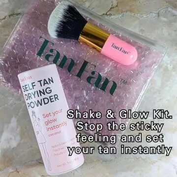 Tan Fan Self Tan Sleep Sac for Dark Tanner + Self Tan Drying Powder Kit - Keep Sheets Clean in 100% Cool Silky Poly + Stop Sticky Sunless Tanner Feeling - 100% Vegan Talc-Free Natural Blend w Brush
