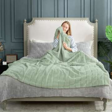 Cozy Bliss Faux Fur Throw Blanket for Couch - Soft Plush Thick Winter Blanket, 60x80 Inches Green