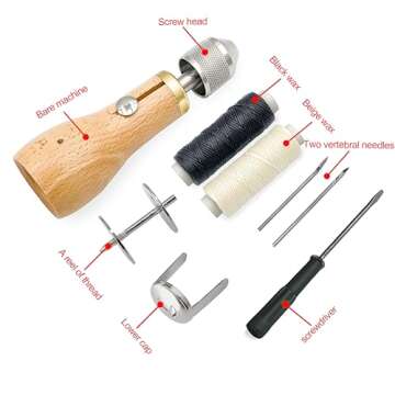 Professional Sewing Awl Hand Stitcher Repair Tool Kit for Leather and Heavy Fabrics with 2PCS Needle...