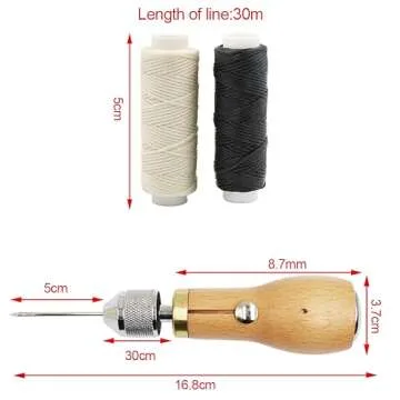 Professional Sewing Awl Hand Stitcher Repair Tool Kit for Leather and Heavy Fabrics with 2PCS Needles, 1PC Coil and Yarn/Threads
