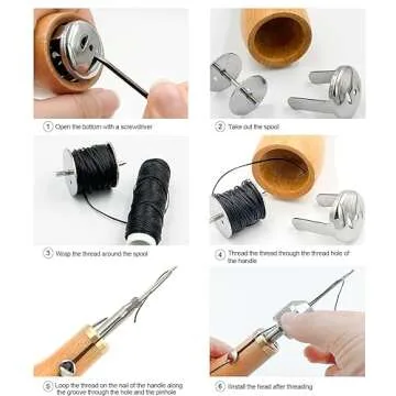Professional Sewing Awl Hand Stitcher Repair Tool Kit for Leather and Heavy Fabrics with 2PCS Needles, 1PC Coil and Yarn/Threads