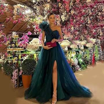 Red One Shoulder Ball Gown One Shoulder Tulle Prom Dresses Split Sweetheart Formal Evening Gowns for...