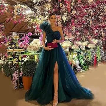 Red One Shoulder Ball Gown One Shoulder Tulle Prom Dresses Split Sweetheart Formal Evening Gowns for...