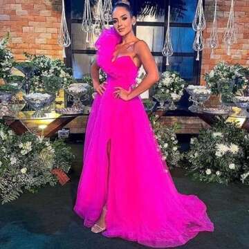 Red One Shoulder Ball Gown One Shoulder Tulle Prom Dresses Split Sweetheart Formal Evening Gowns for Women