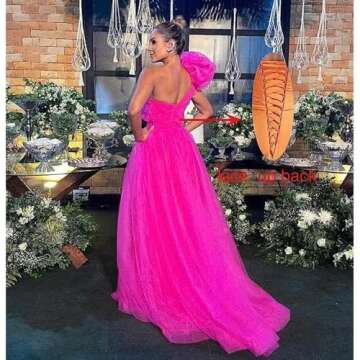 Red One Shoulder Ball Gown One Shoulder Tulle Prom Dresses Split Sweetheart Formal Evening Gowns for Women