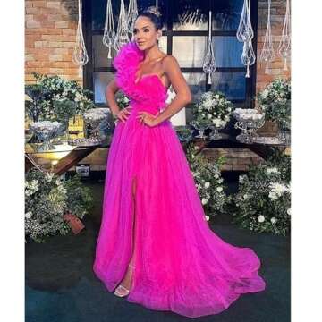 Red One Shoulder Ball Gown One Shoulder Tulle Prom Dresses Split Sweetheart Formal Evening Gowns for Women