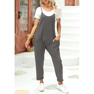 Ru Sweet Women's Casual Loose Sleeveless Jumpsuits Spaghetti Strap V Neck Harem Long Pants Overalls with Pockets