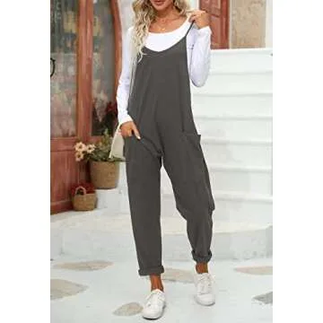 Ru Sweet Women's Casual Loose Sleeveless Jumpsuits Spaghetti Strap V Neck Harem Long Pants Overalls with Pockets