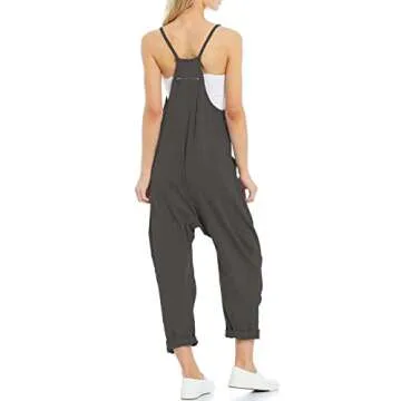 Ru Sweet Women's Casual Loose Sleeveless Jumpsuits Spaghetti Strap V Neck Harem Long Pants Overalls with Pockets