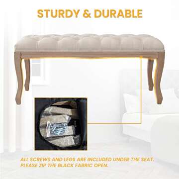 Crestlive Products Upholstered Tufted Bench, Wood Bed Ottoman Middle Century Modern Rectangular Footrest for Bedroom Entryway Channel (Beige)