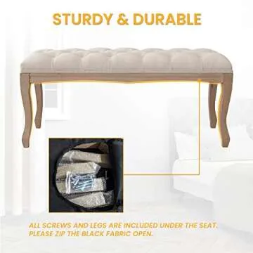 Crestlive Products Upholstered Tufted Bench, Wood Bed Ottoman Middle Century Modern Rectangular Footrest for Bedroom Entryway Channel (Beige)