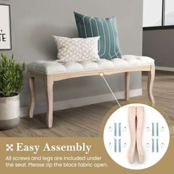 Crestlive Products Upholstered Tufted Bench, Wood Bed Ottoman Middle Century Modern Rectangular Footrest for Bedroom Entryway Channel (Beige)