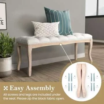 Crestlive Products Upholstered Tufted Bench, Wood Bed Ottoman Middle Century Modern Rectangular Footrest for Bedroom Entryway Channel (Beige)