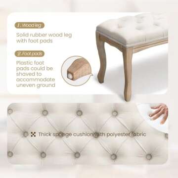 Crestlive Products Upholstered Tufted Bench, Wood Bed Ottoman Middle Century Modern Rectangular Footrest for Bedroom Entryway Channel (Beige)