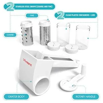 Restaurant-Grade Italian Cuisine Rotary Cheese Grater with Handle - Perfect Heavy-Duty Parmesan Cheese Grater - Effortlessly Shred and Shave Cheese with 2 Easy to clean Stainless Steel Drum Blades
