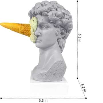 JTZXJJX 6.3 Inch Ice Cream David Head Resin Sculpture Statue for Living Room, Office, Bookshelf, Coffee Table Decorative Statues (White)