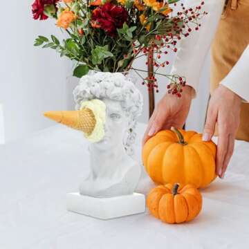 JTZXJJX 6.3 Inch Ice Cream David Head Resin Sculpture Statue for Living Room, Office, Bookshelf, Coffee Table Decorative Statues (White)