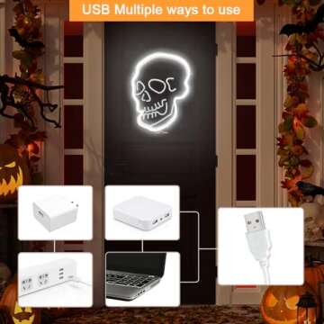Skull Neon Sign Cool for Wall Decor, Skeleton Head Led Light Up Signs for Beer Bar Bedroom Game Room Man Cave Halloween Party, 10.2"x8" Powed by USB, Holiday Gifts for Boys & Girls
