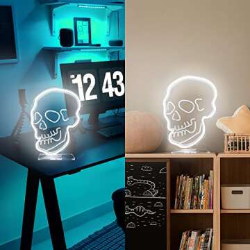 Skull Neon Sign Cool for Wall Decor, Skeleton Head Led Light Up Signs for Beer Bar Bedroom Game Room Man Cave Halloween Party, 10.2"x8" Powed by USB, Holiday Gifts for Boys & Girls