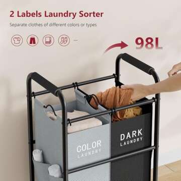 Tajsoon 2 Bag Laundry Sorter Cart with Heavy Duty Wheels
