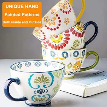 DeeCoo Set of 4 , 15 Ounce Ceramic Coffee Mugs Restaurant Coffee Mug, Large-sized Black Coffee Mugs Set Perfect for Coffee, latte, Cappuccino, Tea, Cocoa, Cereal, Hot Chocolate