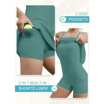 IUGA Tennis Dress for Women Athletic Dress with Built-in Shorts & Bra Womens Workout Golf Exercise Dresses Olive Green